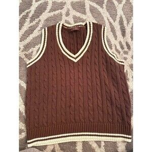 Brown and White Cable Knit Brandy Melville John Galt Sweater Vest